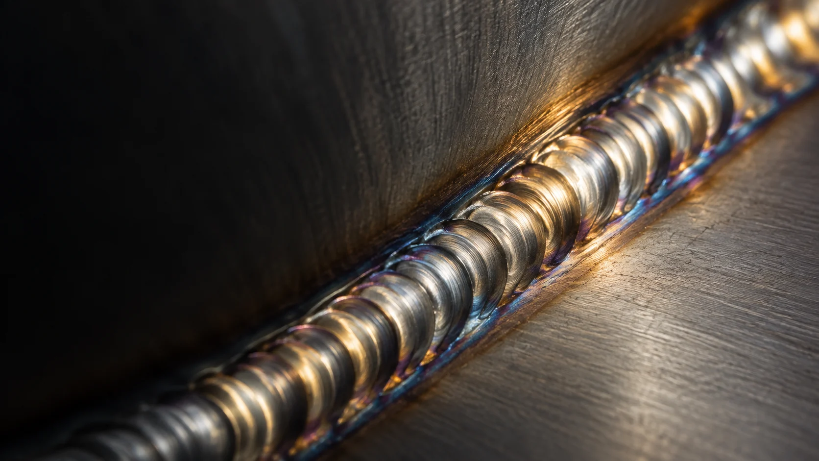 Illustrative close-up of a precise weld bead on steel